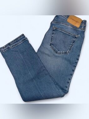 Calvin Klein Blue Denim Jeans with Tan Leather Patch